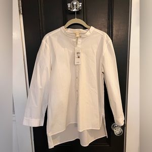 NWT Eileen Fisher organic stretch poplin white mandarin collar, size medium